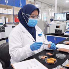 Petugas laboratorium sedang menganalisis sampel
